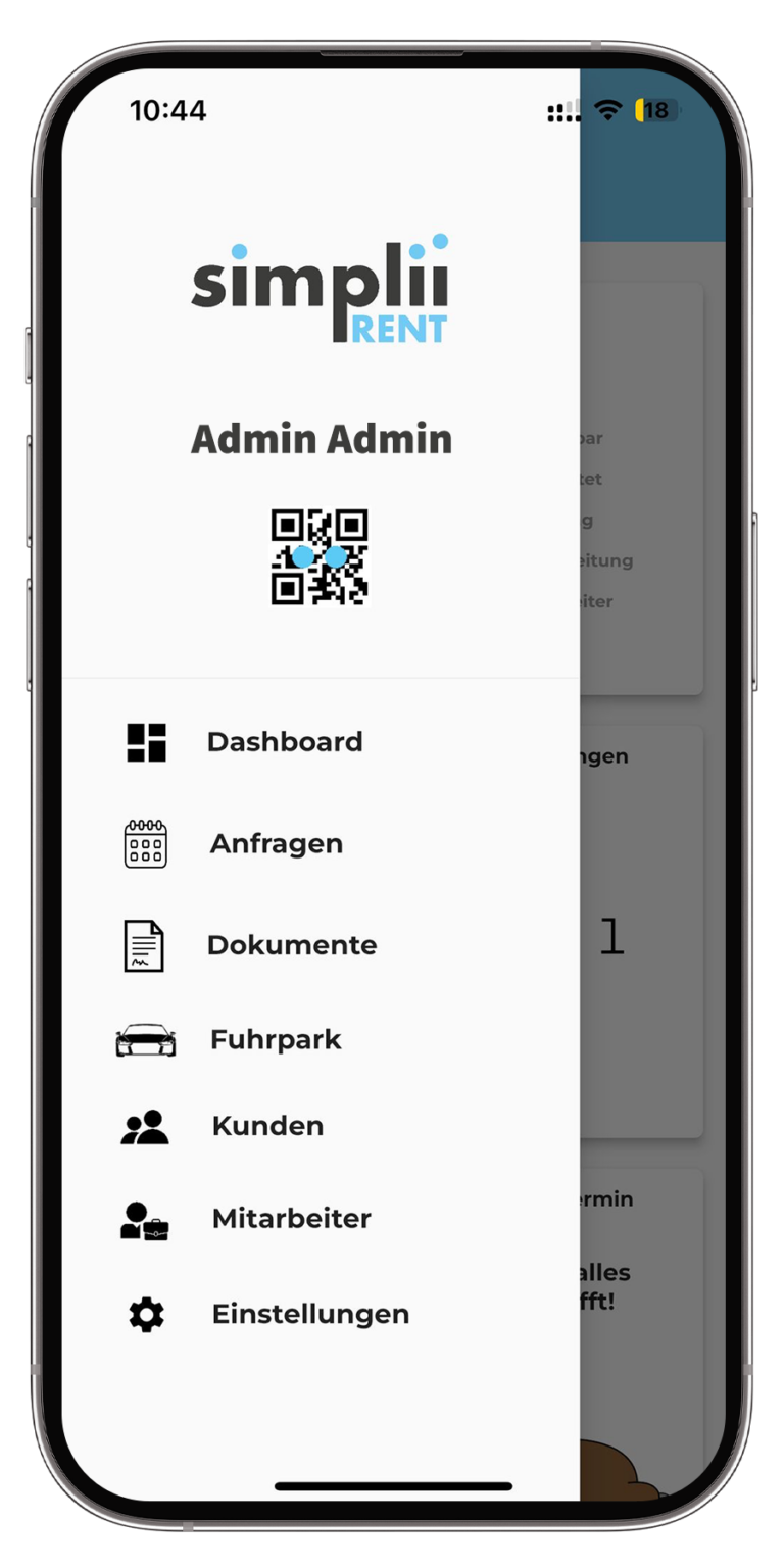 Das Design und die Farben der App werden an deine Autovermietung angepasst.